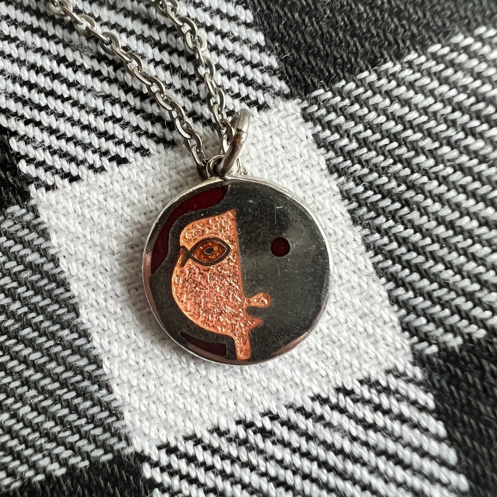 Vintage De Passille-Sylvestre Quebec Art Deco Orange Enamel Necklace